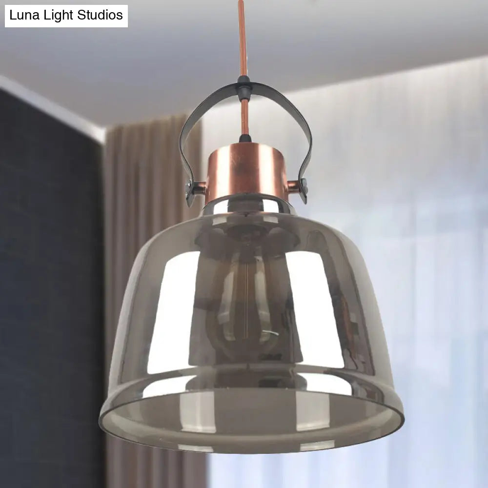 Contemporary Grey/Amber Glass Pendant Light Kit for Dining Room - Dome Design, 1 Light, Black