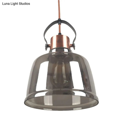 Contemporary Grey/Amber Glass Pendant Light Kit for Dining Room - Dome Design, 1 Light, Black