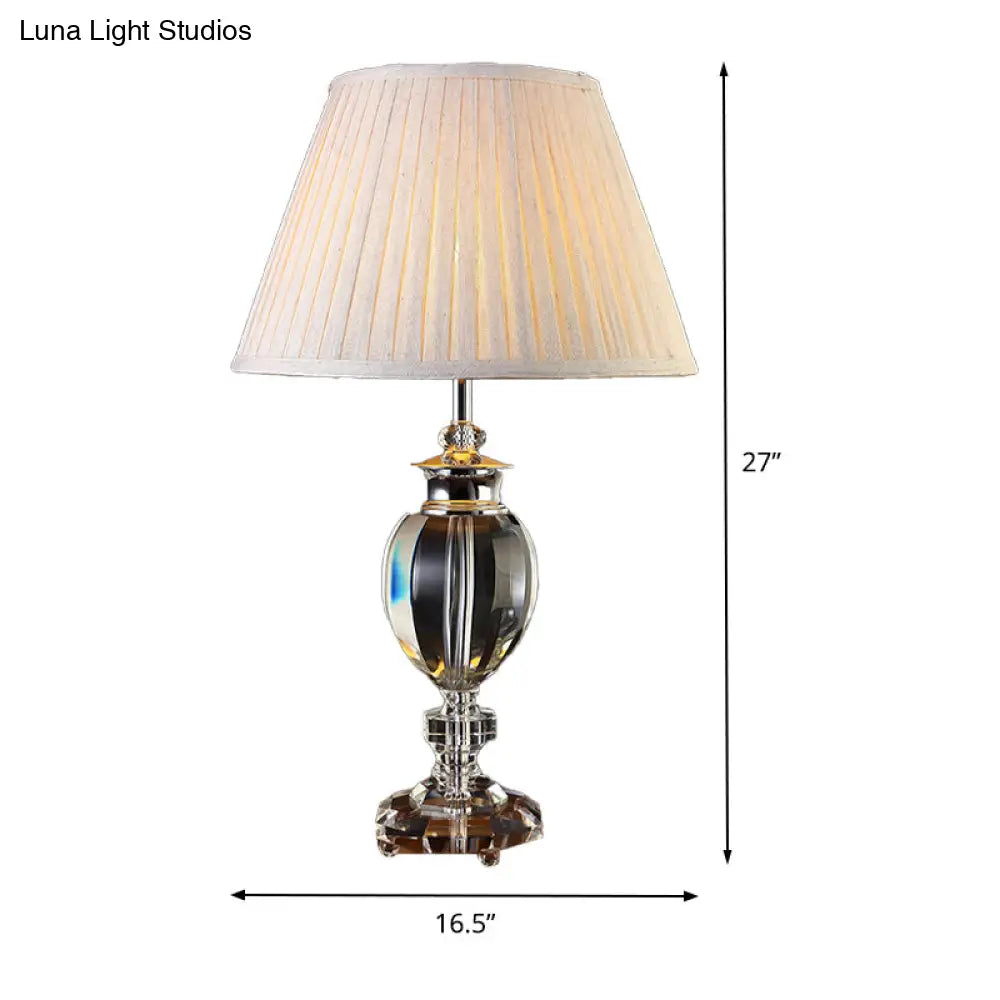 Contemporary Grey Fabric Curved Task Lamp with Clear Crystal - Ideal for Reading