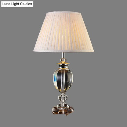 Contemporary Grey Fabric Curved Task Lamp with Clear Crystal - Ideal for Reading