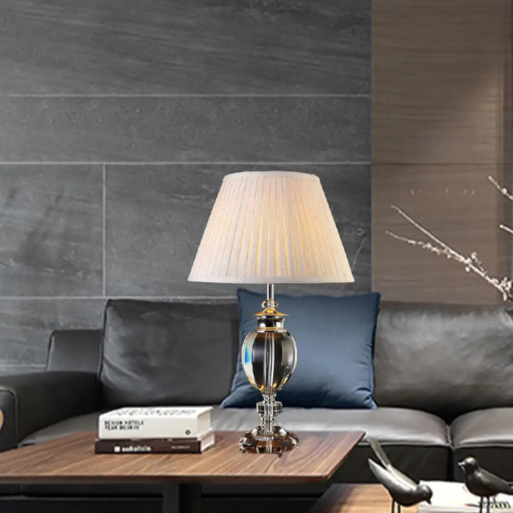 Contemporary Grey Fabric Curved Task Lamp with Clear Crystal - Ideal for Reading