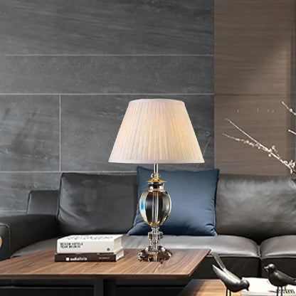 Contemporary Grey Fabric Curved Task Lamp with Clear Crystal - Ideal for Reading