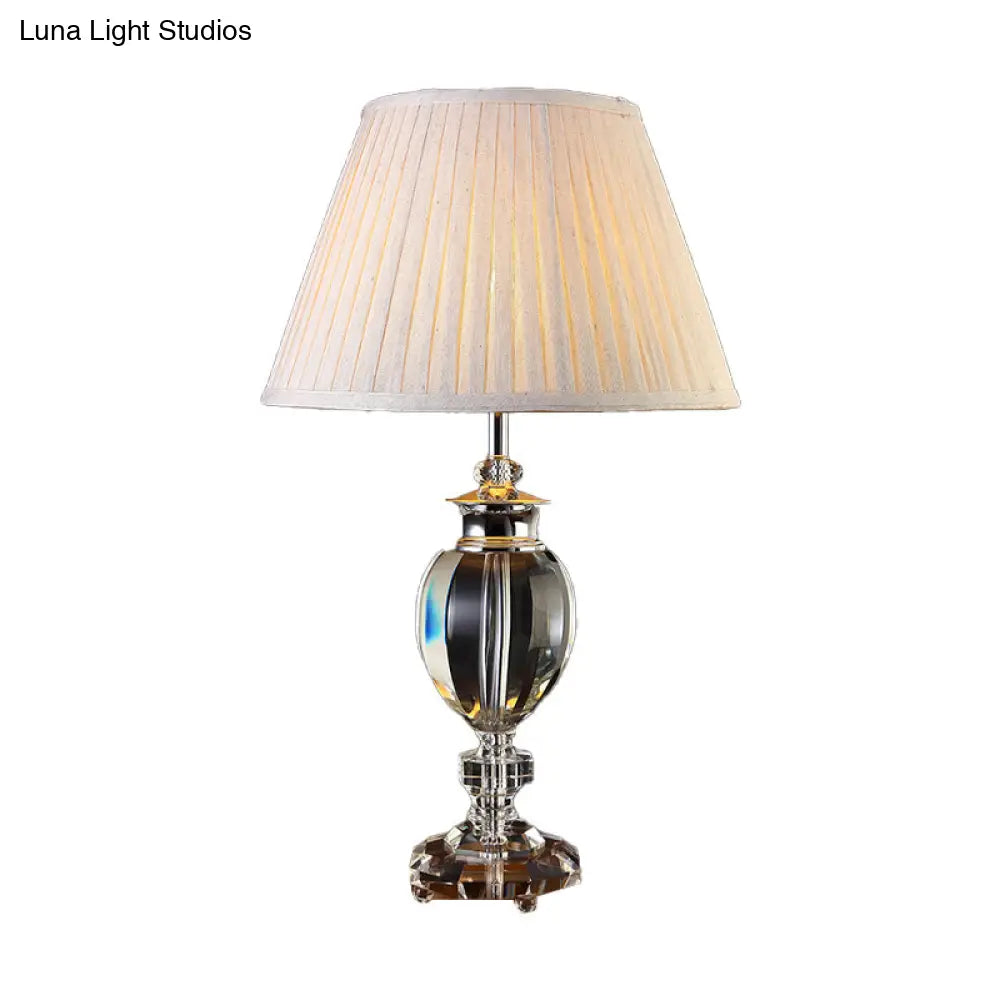 Contemporary Grey Fabric Curved Task Lamp with Clear Crystal - Ideal for Reading