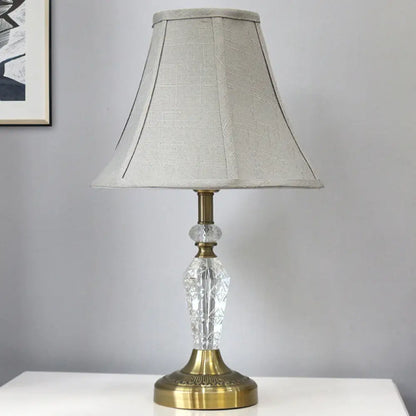 Contemporary Grey Nightstand Lamp with Bell Crystal Panel and Task Lighting