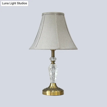 Contemporary Grey Nightstand Lamp with Bell Crystal Panel and Task Lighting