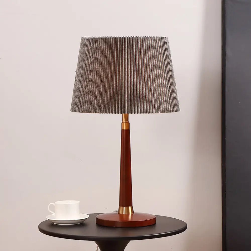 Contemporary Grey Tapered Drum Nightstand Lamp with 1 Bulb - Reading Book Light
