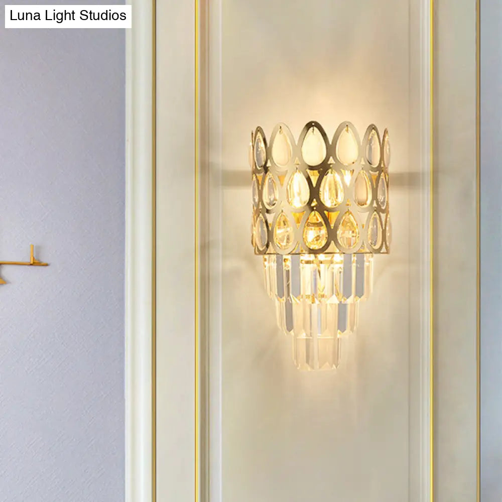 Aplique de pared DecorBites™ de estilo contemporáneo con forma de lágrima y diseño de rejilla - 3 luces - Negro/Dorado