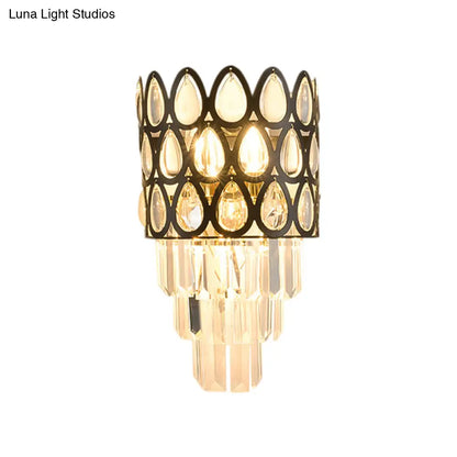 Aplique de pared DecorBites™ de estilo contemporáneo con forma de lágrima y diseño de rejilla - 3 luces - Negro/Dorado