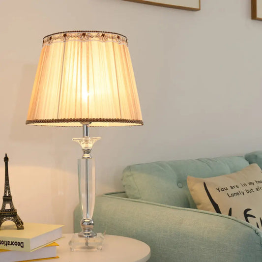 Lámpara de mesa balaustre contemporánea de cristal tallado a mano - Lámpara de escritorio pequeña en rosa - Diseño de 1 bombilla