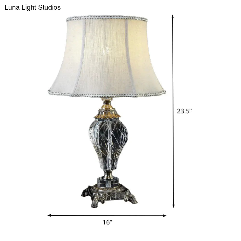 Contemporary Hand-Cut Crystal Table Lamp - Grey Urn Shape, 1 Head, Small Desk Light