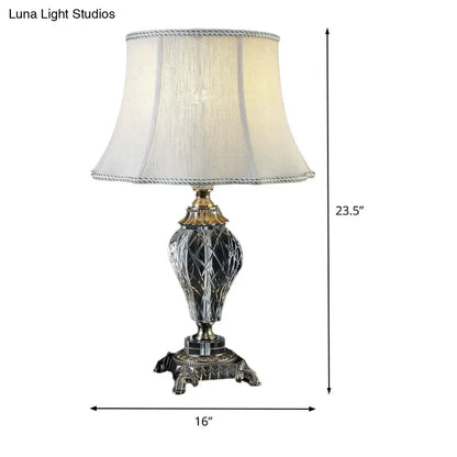 Contemporary Hand-Cut Crystal Table Lamp - Grey Urn Shape, 1 Head, Small Desk Light