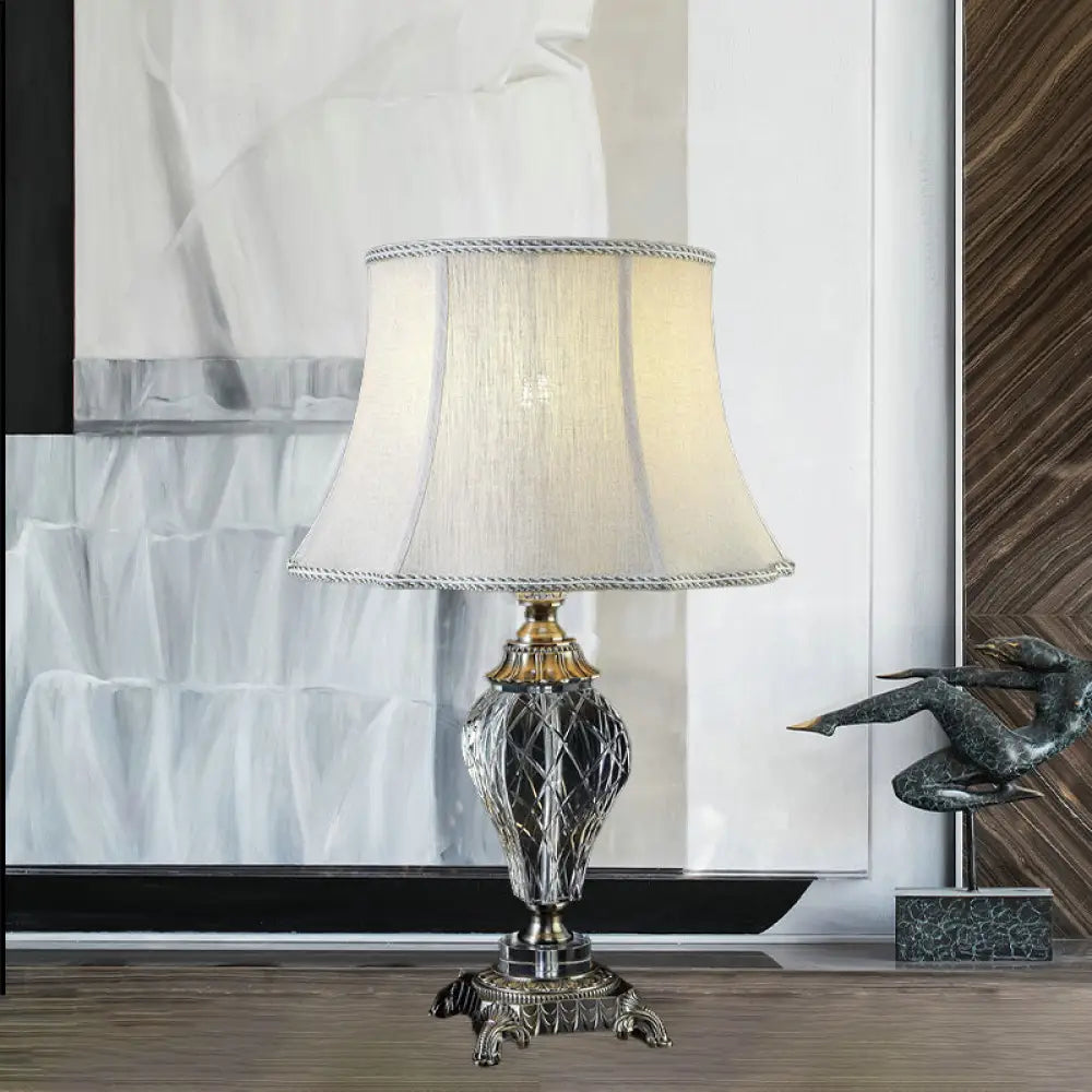Contemporary Hand-Cut Crystal Table Lamp - Grey Urn Shape, 1 Head, Small Desk Light