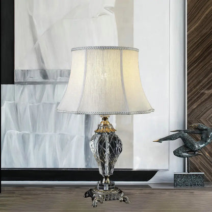 Contemporary Hand-Cut Crystal Table Lamp - Grey Urn Shape, 1 Head, Small Desk Light