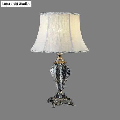 Contemporary Hand-Cut Crystal Table Lamp - Grey Urn Shape, 1 Head, Small Desk Light