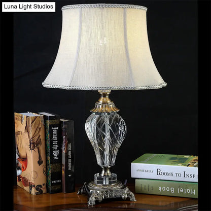 Contemporary Hand-Cut Crystal Table Lamp - Grey Urn Shape, 1 Head, Small Desk Light