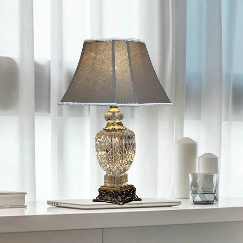 Lámpara de escritorio contemporánea con forma de urna de cristal tallado a mano - Lámpara de mesa nocturna con 1 bombilla en color marrón