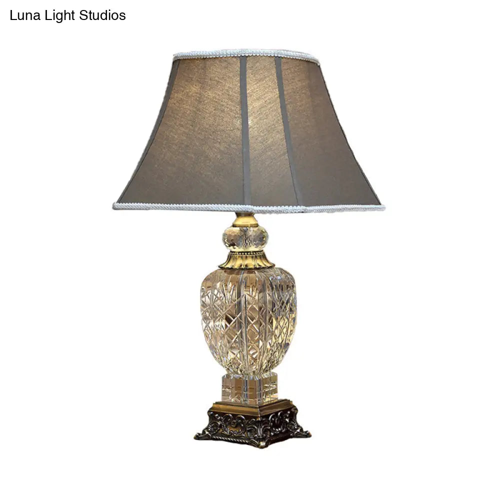 Lámpara de escritorio contemporánea con forma de urna de cristal tallado a mano - Lámpara de mesa nocturna con 1 bombilla en color marrón