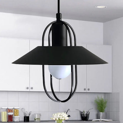 Contemporary Hanging Light with Metal Shade - 1 Light - Black/Pink/White Lantern Suspension