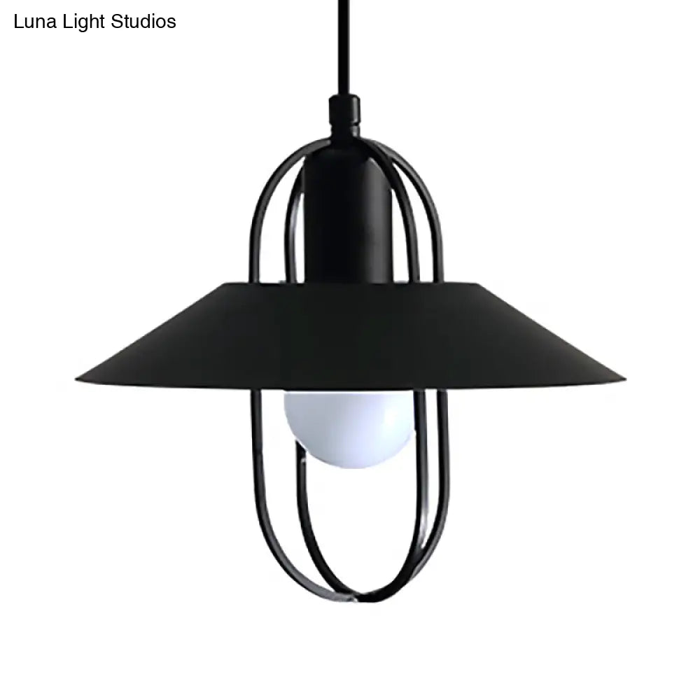 Contemporary Hanging Light with Metal Shade - 1 Light - Black/Pink/White Lantern Suspension