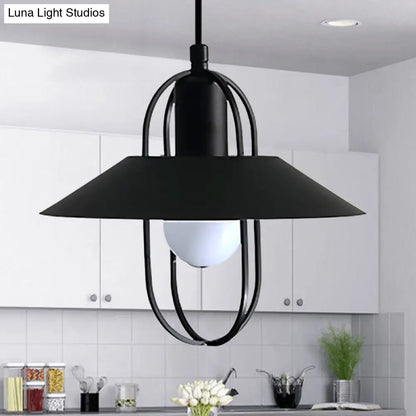 Contemporary Hanging Light with Metal Shade - 1 Light - Black/Pink/White Lantern Suspension