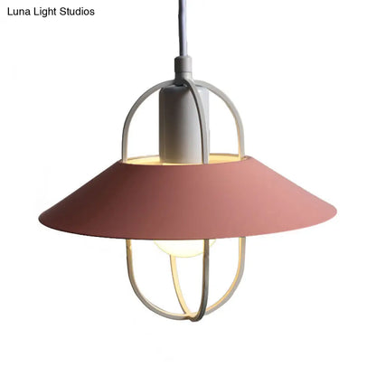 Contemporary Hanging Light with Metal Shade - 1 Light - Black/Pink/White Lantern Suspension