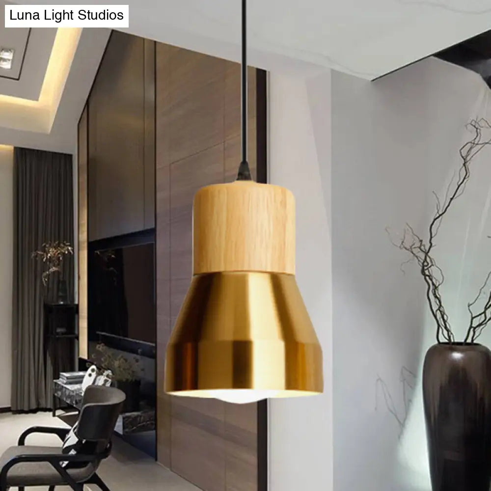 Contemporary Hanging Torch Shape Pendant Light for Hotels – Wood and Metal