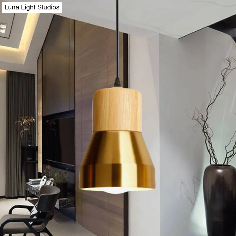 Contemporary Hanging Torch Shape Pendant Light for Hotels – Wood and Metal