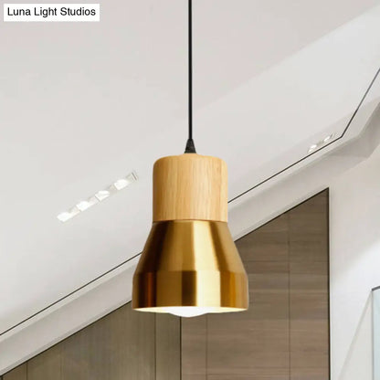 Contemporary Hanging Torch Shape Pendant Light for Hotels – Wood and Metal