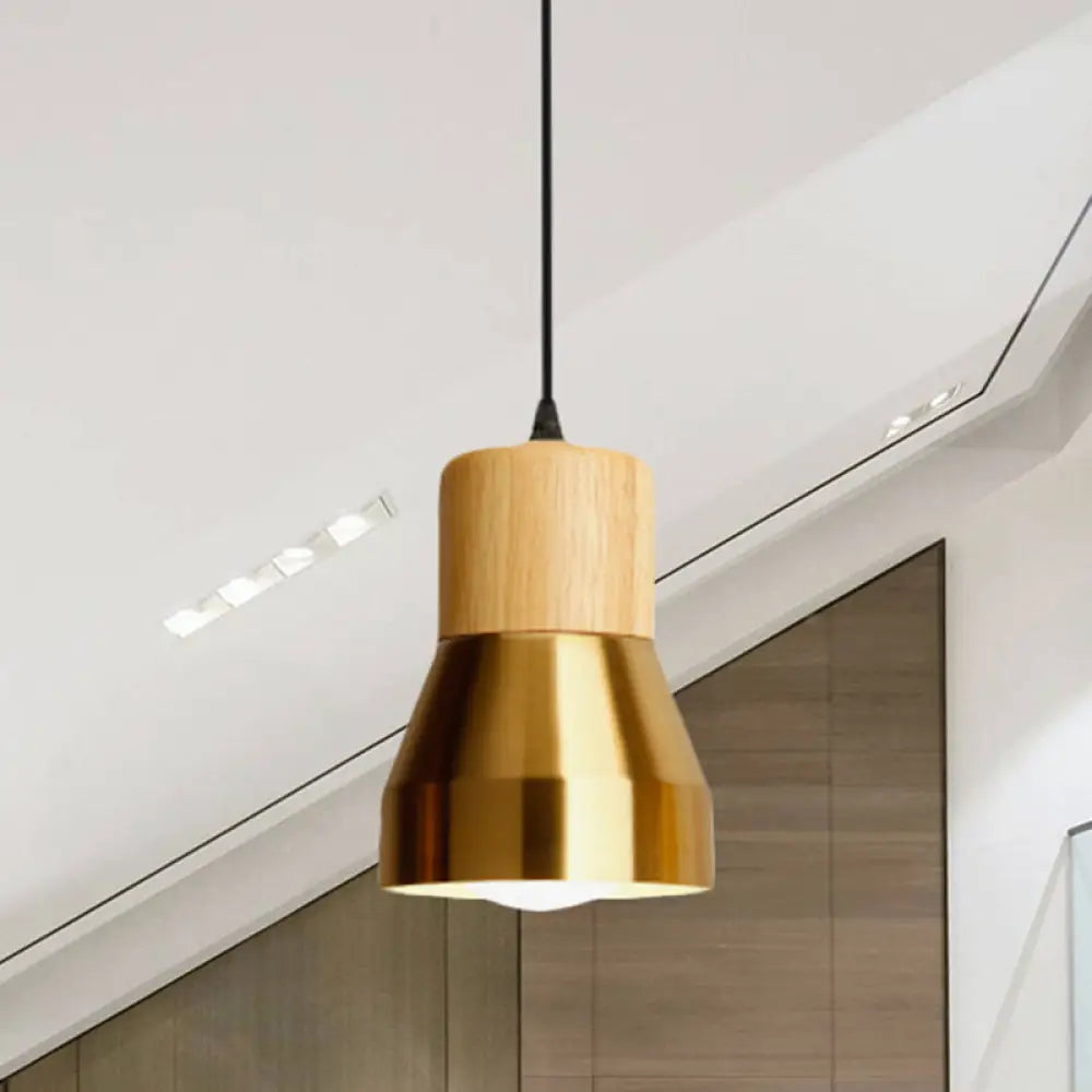 Contemporary Hanging Torch Shape Pendant Light for Hotels – Wood and Metal