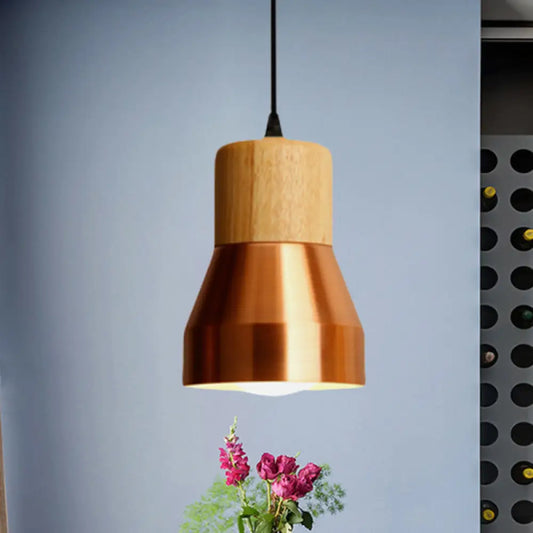 Contemporary Hanging Torch Shape Pendant Light for Hotels – Wood and Metal