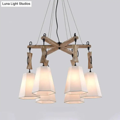 Contemporary Hexagon Chandelier Lamp with 6 Heads in Black, White, or Flaxen for Dining Room