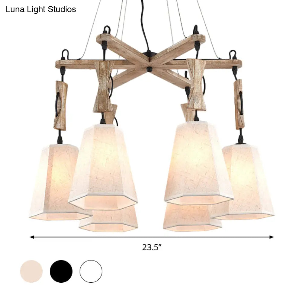 Contemporary Hexagon Chandelier Lamp with 6 Heads in Black, White, or Flaxen for Dining Room