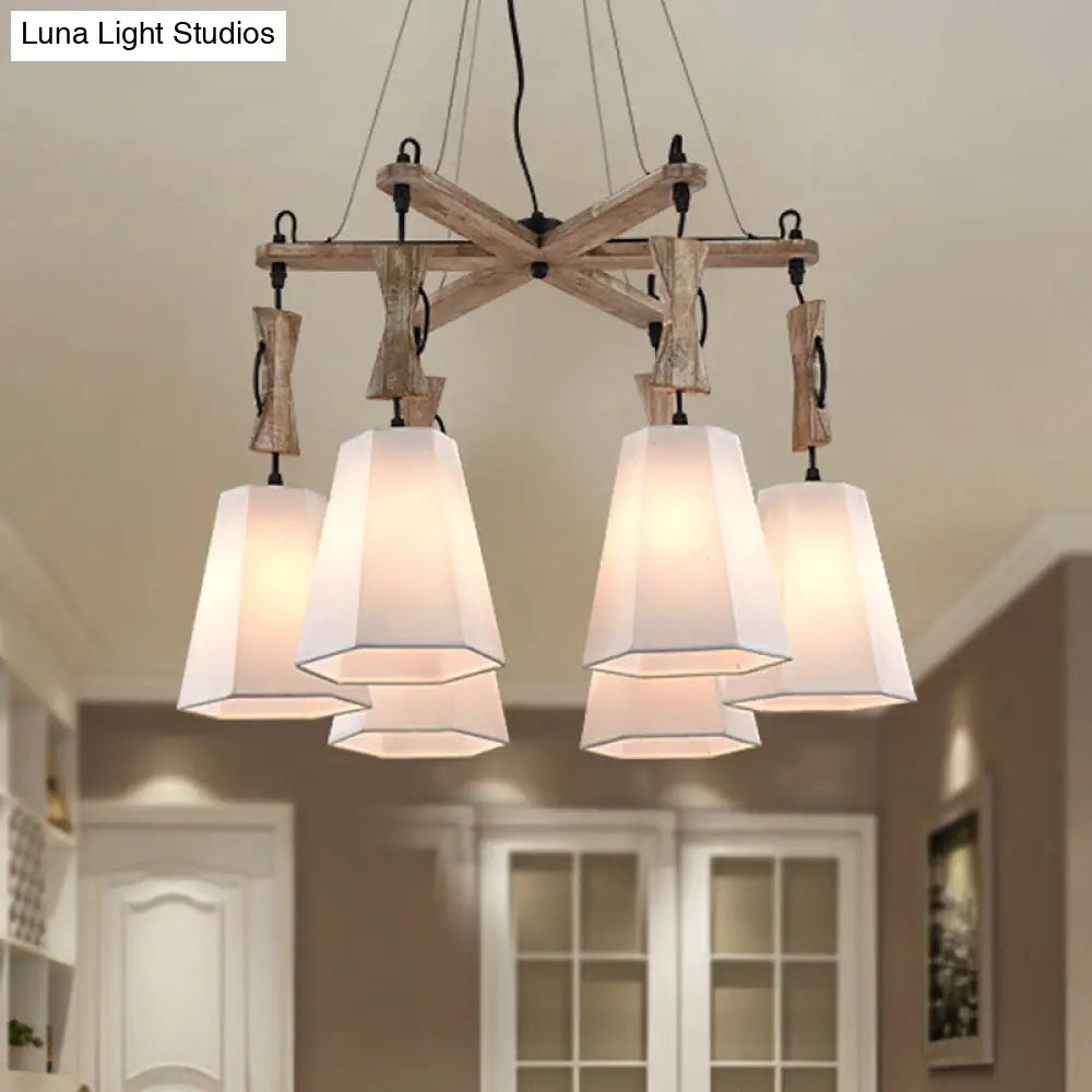 Contemporary Hexagon Chandelier Lamp with 6 Heads in Black, White, or Flaxen for Dining Room