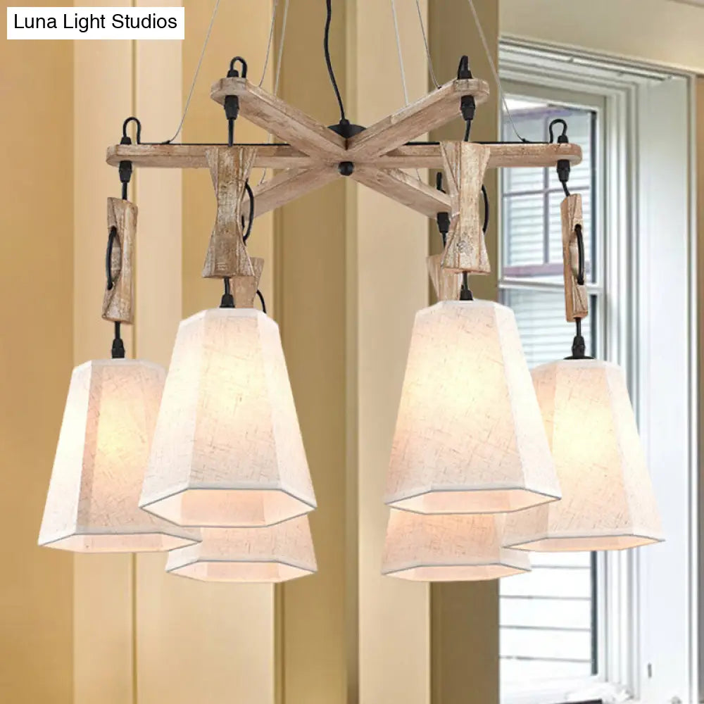 Contemporary Hexagon Chandelier Lamp with 6 Heads in Black, White, or Flaxen for Dining Room