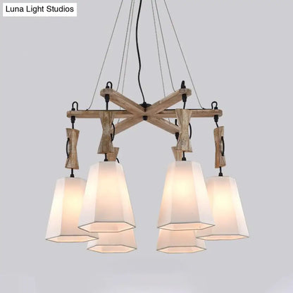 Contemporary Hexagon Chandelier Lamp with 6 Heads in Black, White, or Flaxen for Dining Room