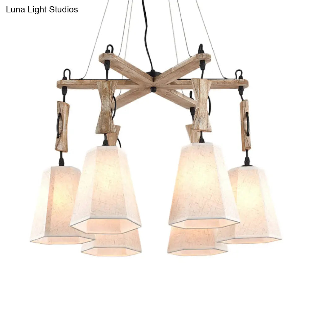 Contemporary Hexagon Chandelier Lamp with 6 Heads in Black, White, or Flaxen for Dining Room