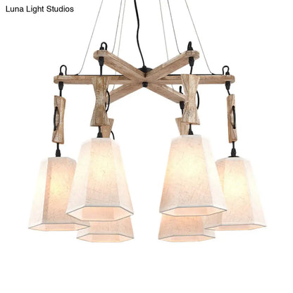 Contemporary Hexagon Chandelier Lamp with 6 Heads in Black, White, or Flaxen for Dining Room