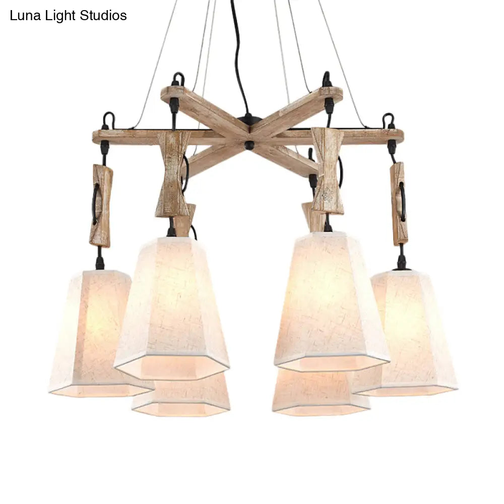 Contemporary Hexagon Chandelier Lamp with 6 Heads in Black, White, or Flaxen for Dining Room