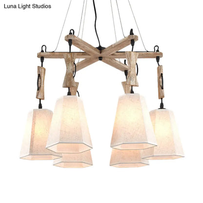 Contemporary Hexagon Chandelier Lamp with 6 Heads in Black, White, or Flaxen for Dining Room