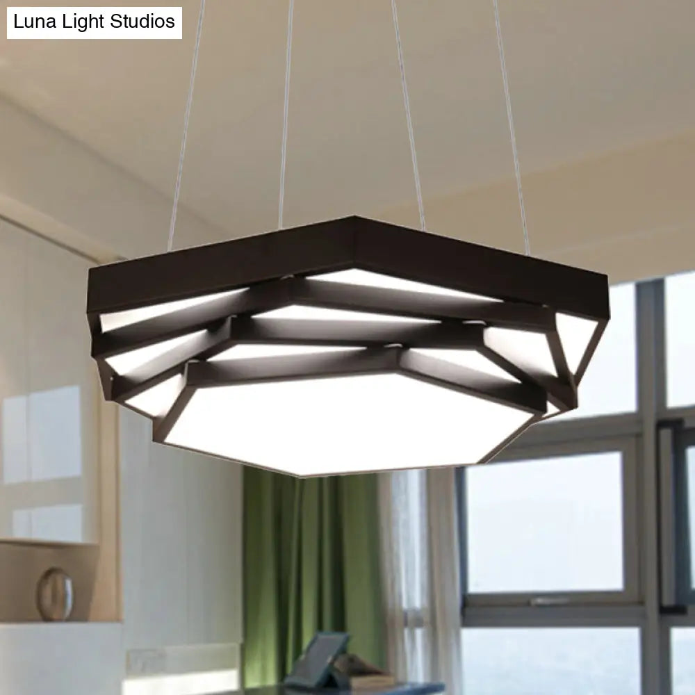 Contemporary Hexagonal Metal Pendant Light - LED Dining Room Hanging Lamp in Black/White with Warm/White/Natural Light