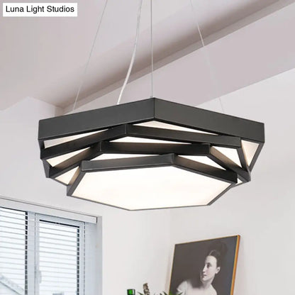 Contemporary Hexagonal Metal Pendant Light - LED Dining Room Hanging Lamp in Black/White with Warm/White/Natural Light