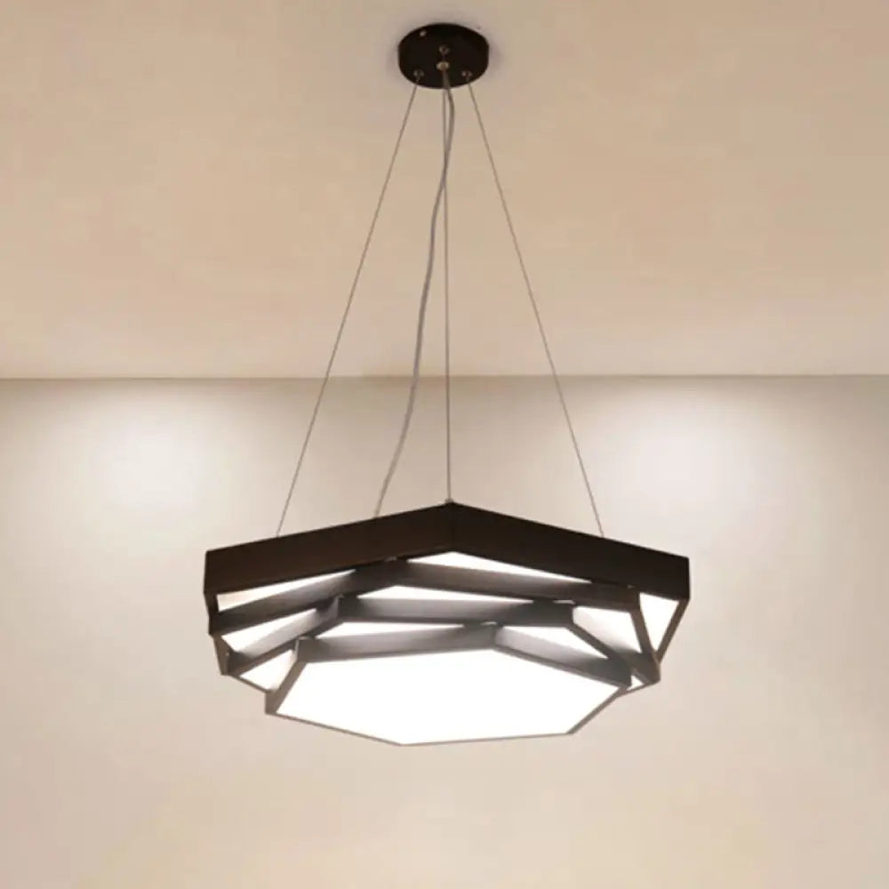 Contemporary Hexagonal Metal Pendant Light - LED Dining Room Hanging Lamp in Black/White with Warm/White/Natural Light