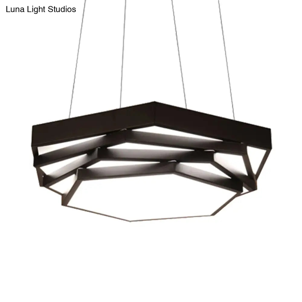 Contemporary Hexagonal Metal Pendant Light - LED Dining Room Hanging Lamp in Black/White with Warm/White/Natural Light