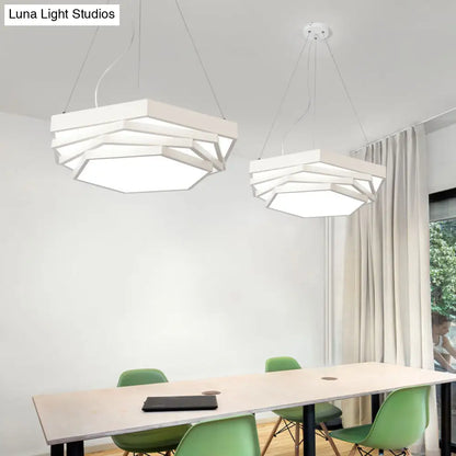 Contemporary Hexagonal Metal Pendant Light - LED Dining Room Hanging Lamp in Black/White with Warm/White/Natural Light