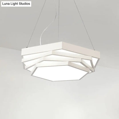 Contemporary Hexagonal Metal Pendant Light - LED Dining Room Hanging Lamp in Black/White with Warm/White/Natural Light