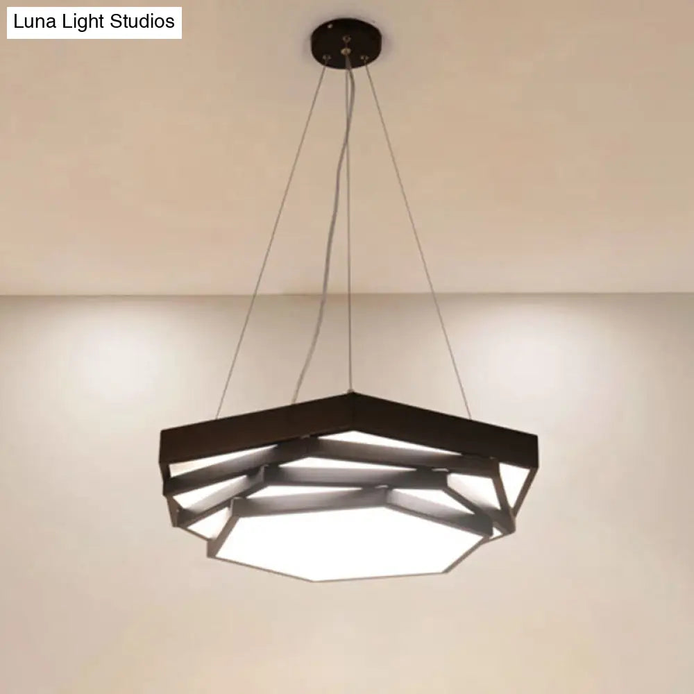 Contemporary Hexagonal Metal Pendant Light - LED Dining Room Hanging Lamp in Black/White with Warm/White/Natural Light