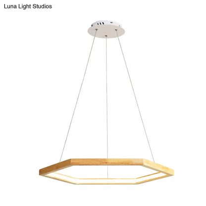 Contemporary Hexagonal Wood and Acrylic Pendant Chandelier with LED Lighting, 16"/19.5"/23.5" Wide