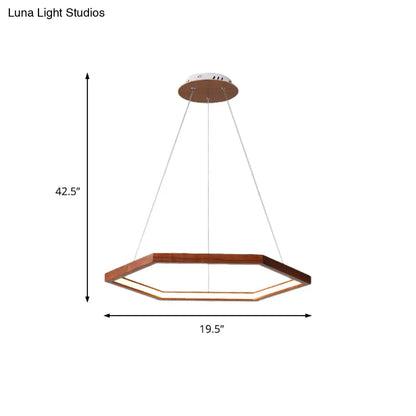 Contemporary Hexagonal Wood and Acrylic Pendant Chandelier with LED Lighting, 16"/19.5"/23.5" Wide