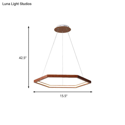 Contemporary Hexagonal Wood and Acrylic Pendant Chandelier with LED Lighting, 16"/19.5"/23.5" Wide