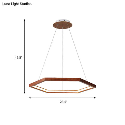Contemporary Hexagonal Wood and Acrylic Pendant Chandelier with LED Lighting, 16"/19.5"/23.5" Wide